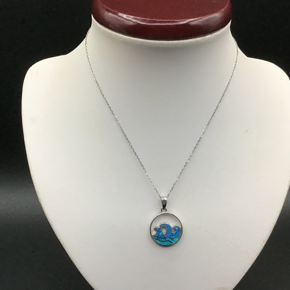 - 925 Sterling Silver Necklace with Round Enameled medallion and Lobster C…